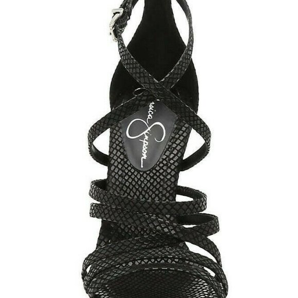NEW JESSICA SIMPSON Black Snake Print Strappy Heel Sandal Shoes - Picture 3 of 4